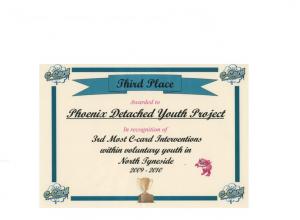 Phoenix detached youth project wins 3rd place for most c-card interventions within voluntary youth in north tyneside